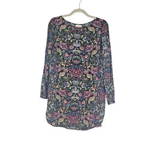 J. Jill Top Womens Size XS Floral Lightweight Long Sleeve Pullover Tunic Blouse